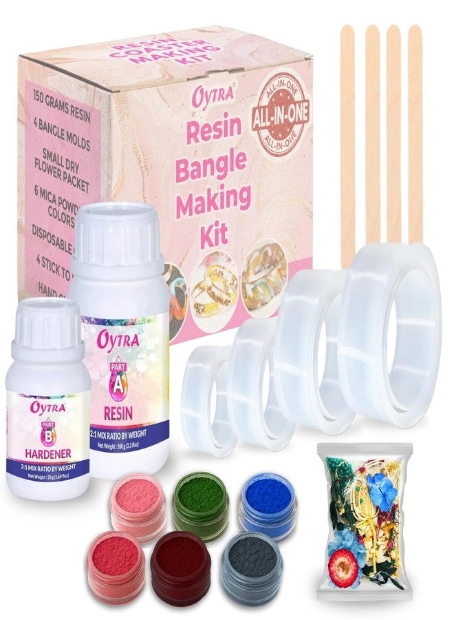 Oytra Resin Bangle Making Kit - 150 Grams Clear Resin 4 Silicone Bangle Moulds 6 Mica Powder Colors