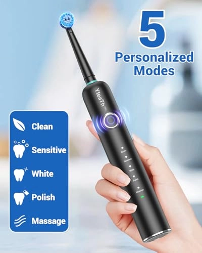 Electric Toothbrush - Rotating 8 Brush Heads Matte Black