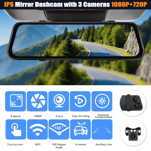 9.66 Inch Mirror Dash Cam - 1080P