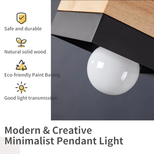 Vintage E27 Square Wood Pendant Light