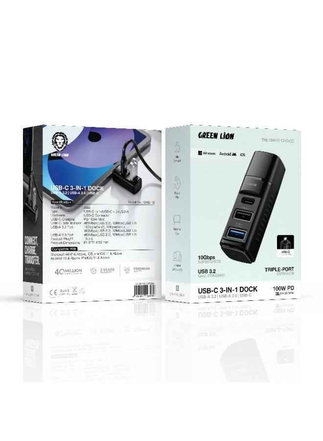 GN3N1DOCKPDBK - USB-C 3-IN-1 Dock 100W PD 10Gbps