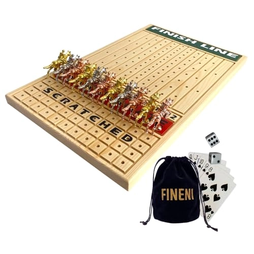 Horse Racing Game - 11 Metal Horses 16” Pine Wood Board Dice & Card