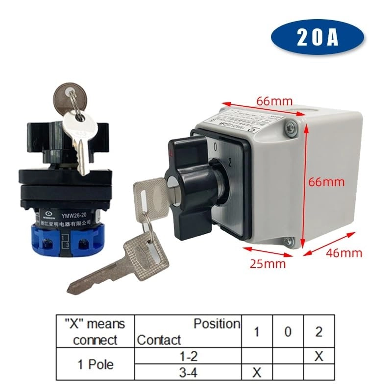 YMW26-20/1M - Rotary Cam Switch 20A 690V 1 Pole