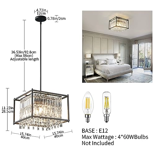4 Lights Metal Crystal Chandelier - Dimmable