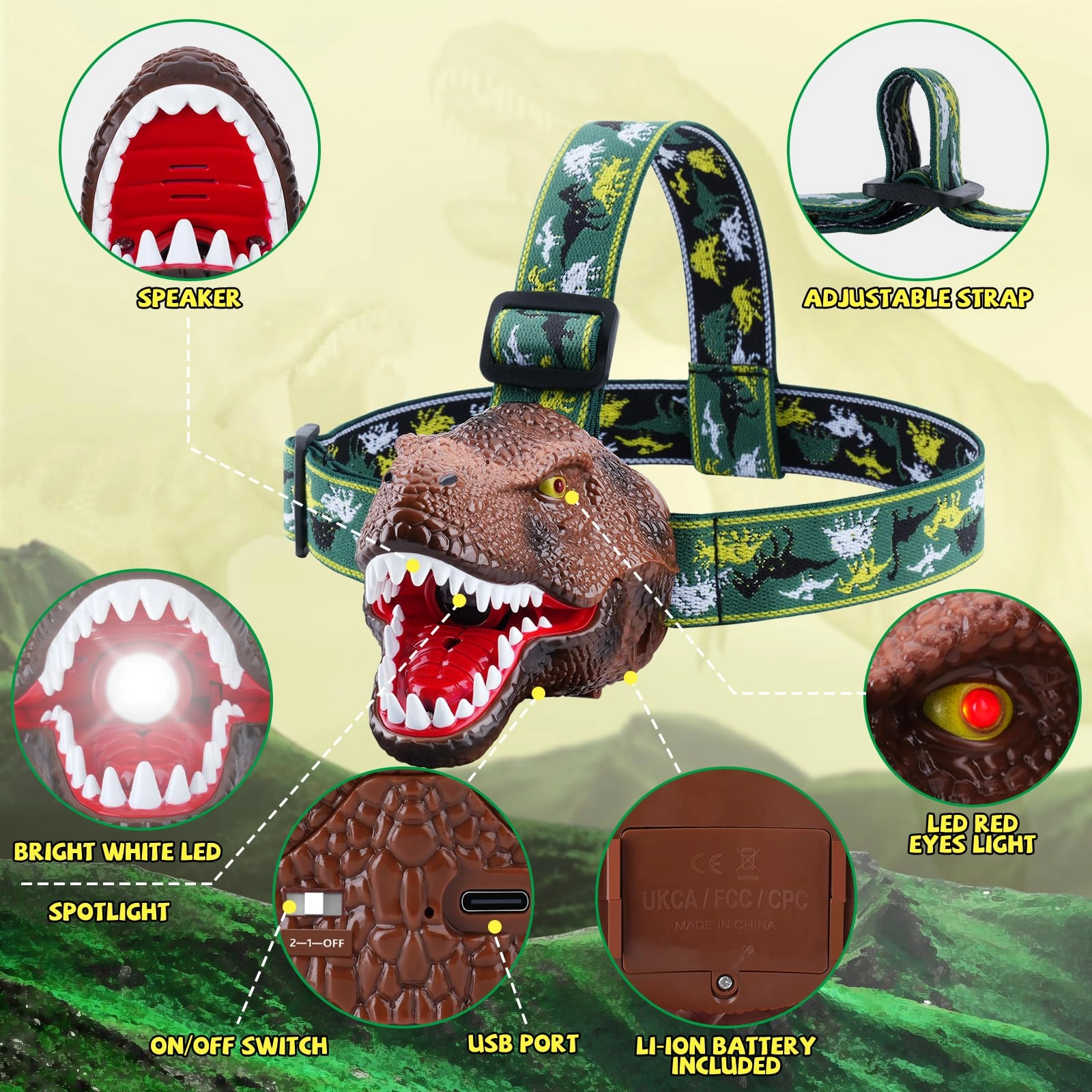 Dinosaur Headlamp - Rechargeable 2 Pack