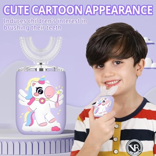 Kids Electric U Shaped Toothbrush - 4 Brush Heads Rechargeable IPX7 Waterproof