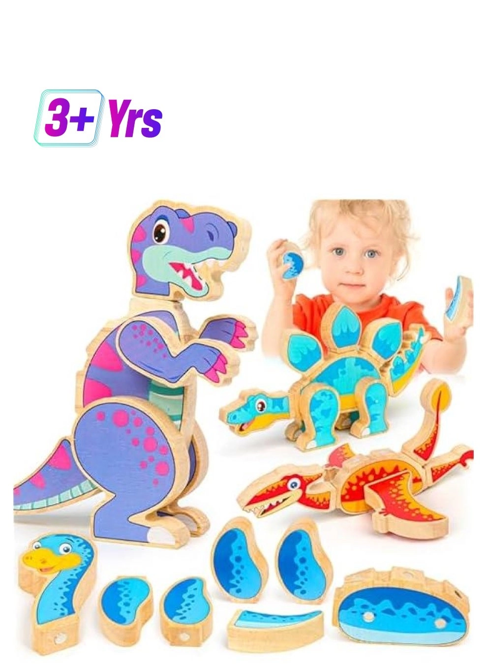 Magnetic Dinosaur Building Blocks - Wooden Take Apart