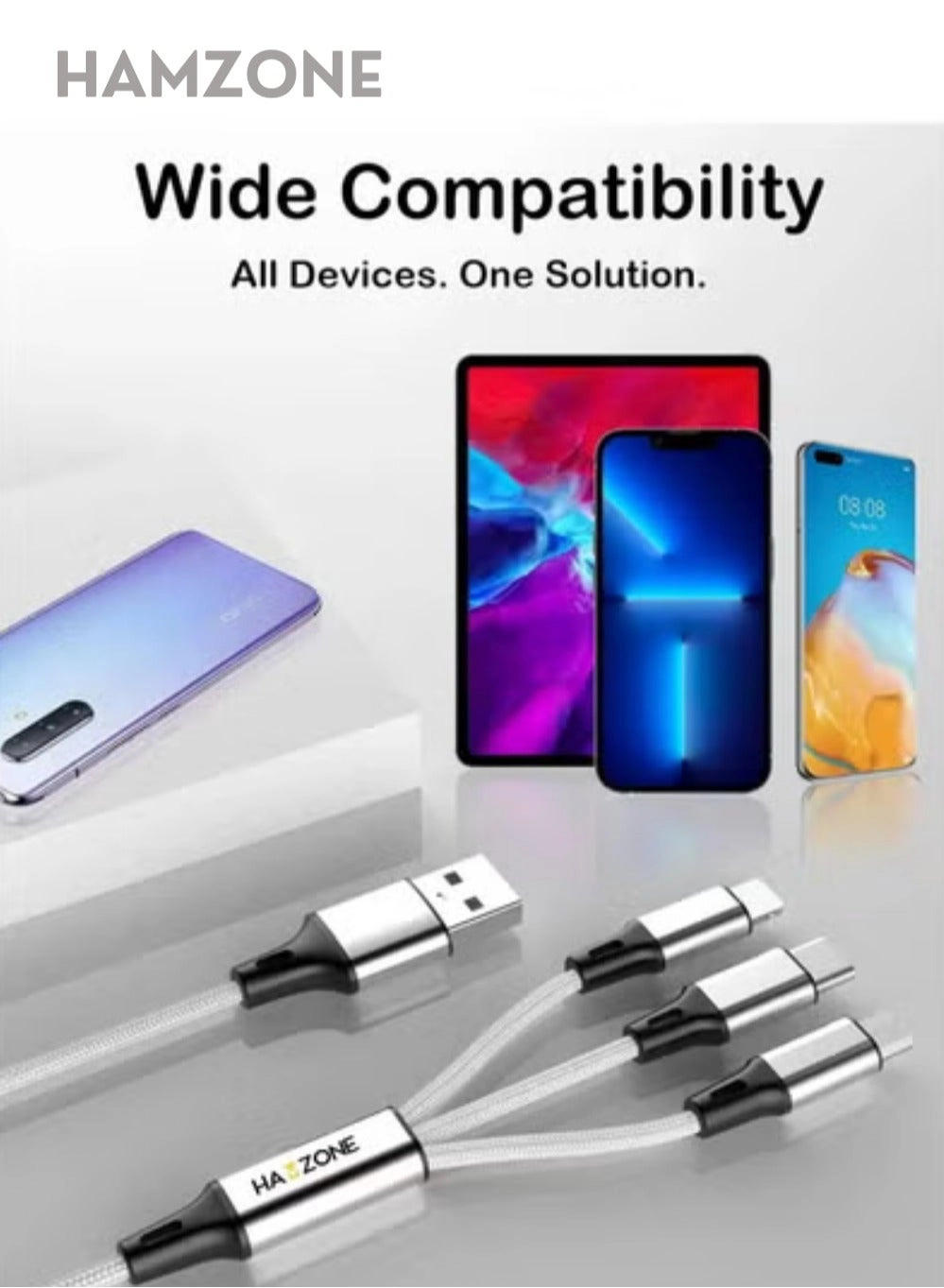 3 in 1 Fast Charging Cable 100 W USB-C to Lightning 1.2m