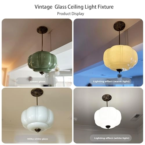 Antique Black Milk Glass Ceiling Light Fixture - 9.8 Inch Green