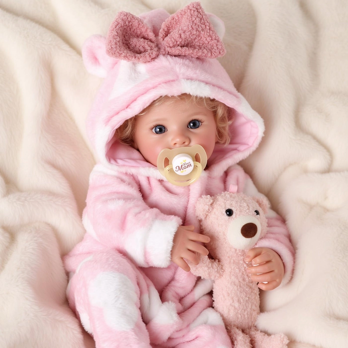 Reborn Baby Doll - 20 Inch Silicona Blond Curly Hair Ages 3+