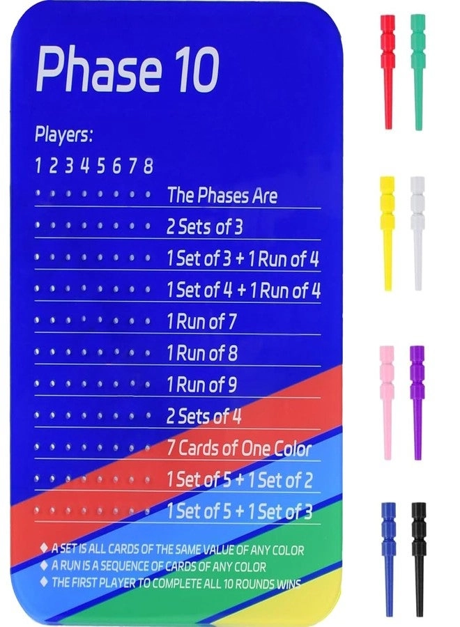 NEBYWOLD Phase 10 Scoreboard - Acrylic + Cribbage Pegs - 8 Colored