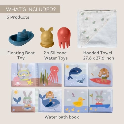 Bath Time Kit - 5-Piece Hooded Towel Bath Book Gift Set