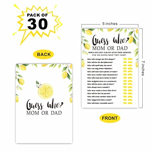 Watercolor Lemon Baby Shower Game Cards - 30 pieces Adult