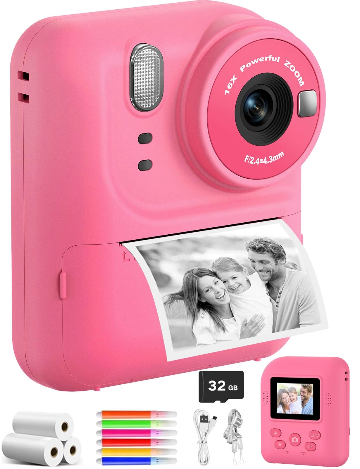 Kids Print Camera - Instant Printing 1080P Videos Red Bundle