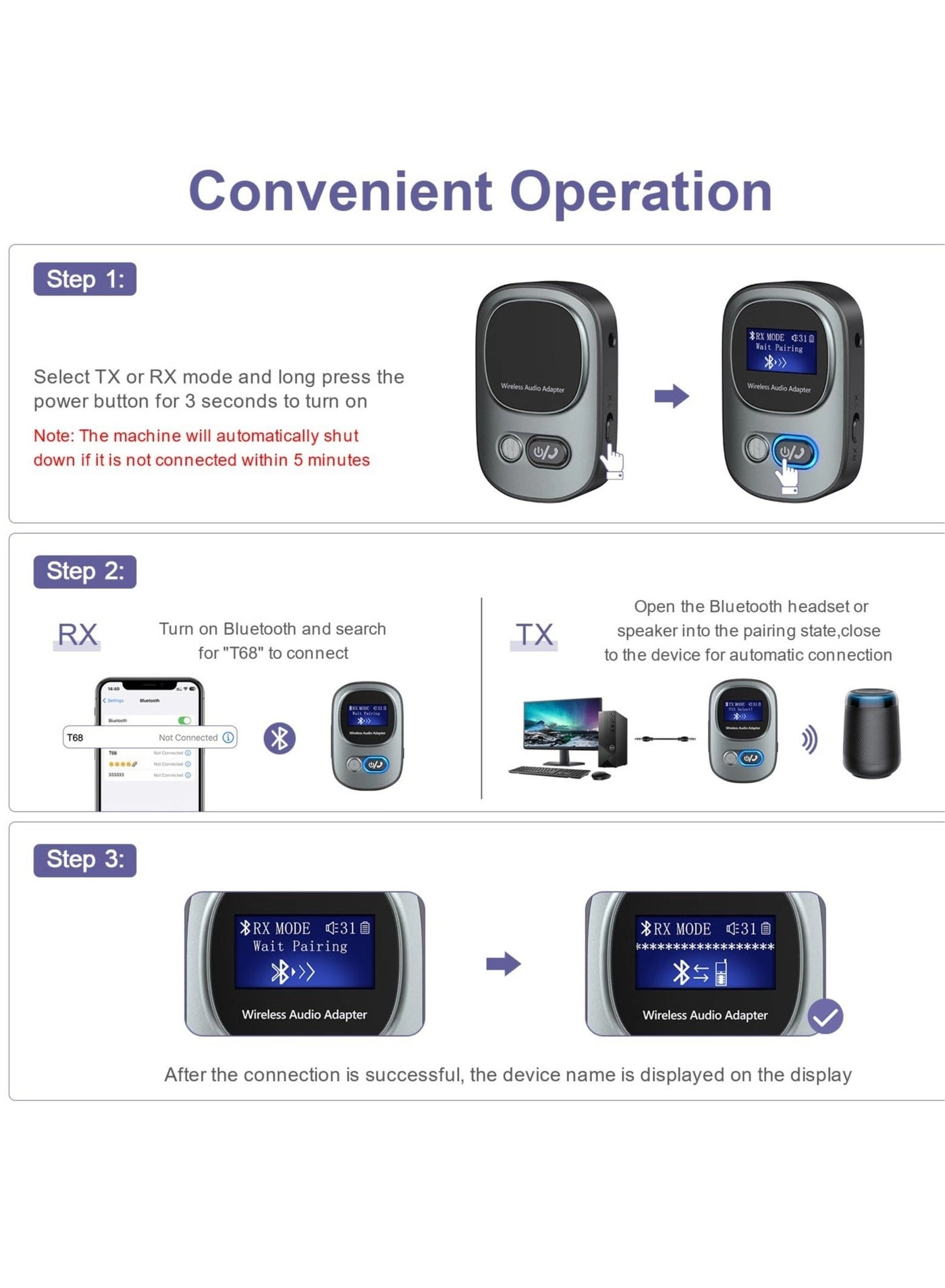 Bluetooth AUX Adapter - 5.3 3.5mm 22H Battery Life