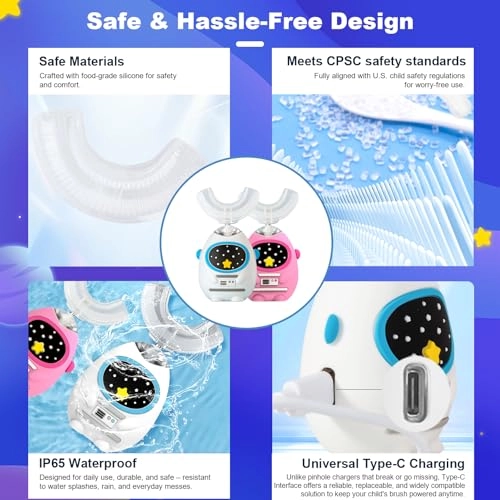 Kids U Shaped Electric Toothbrush - 3 Musical Modes Type-C Charging