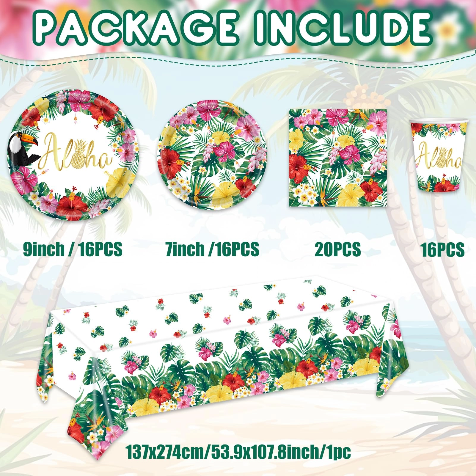 Hawaiian Tropical Flowers Tableware Set - Summer Party