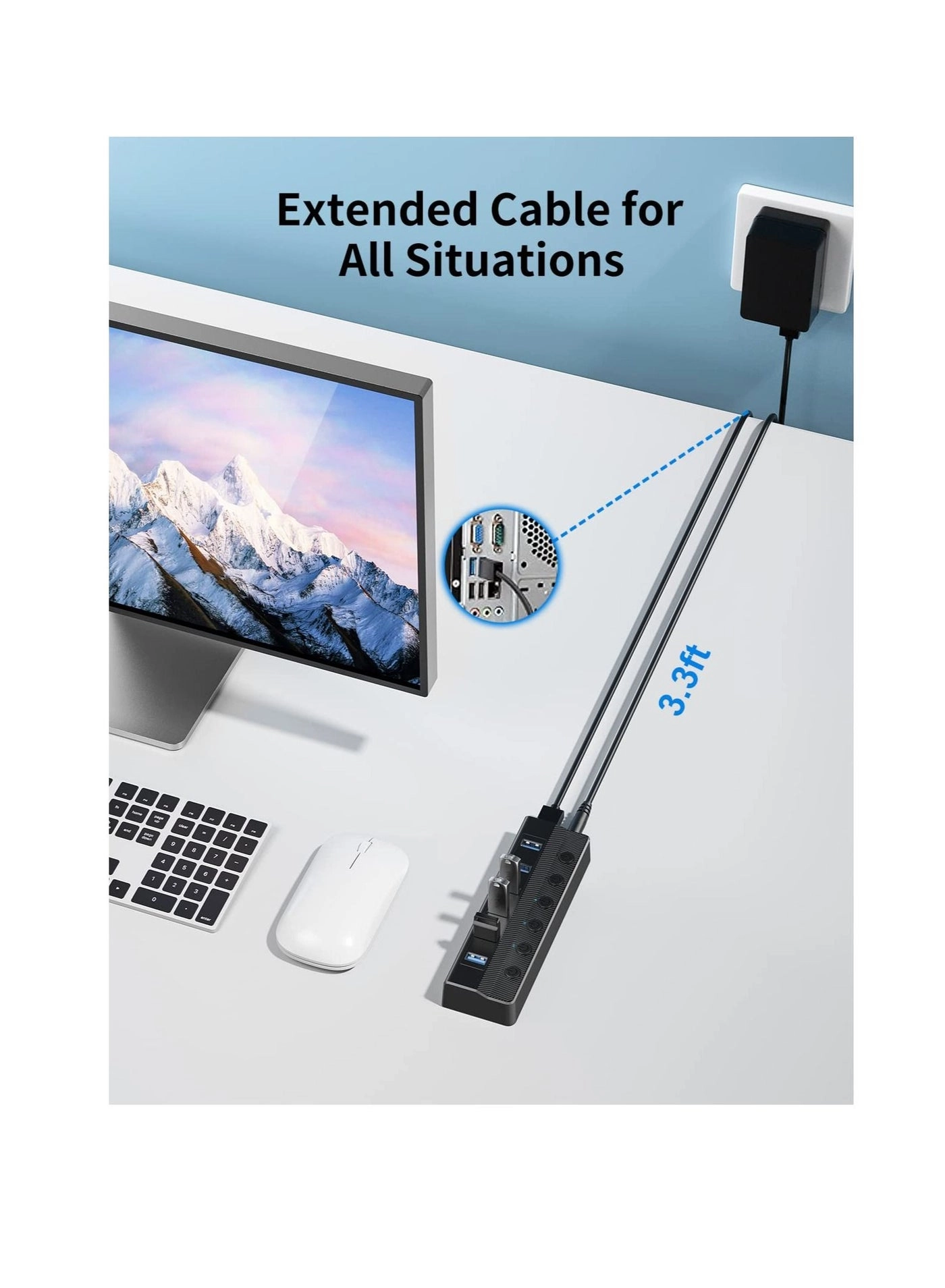 USB 3.0 Hub - 6-Port 5Gbps 3.3ft Cable