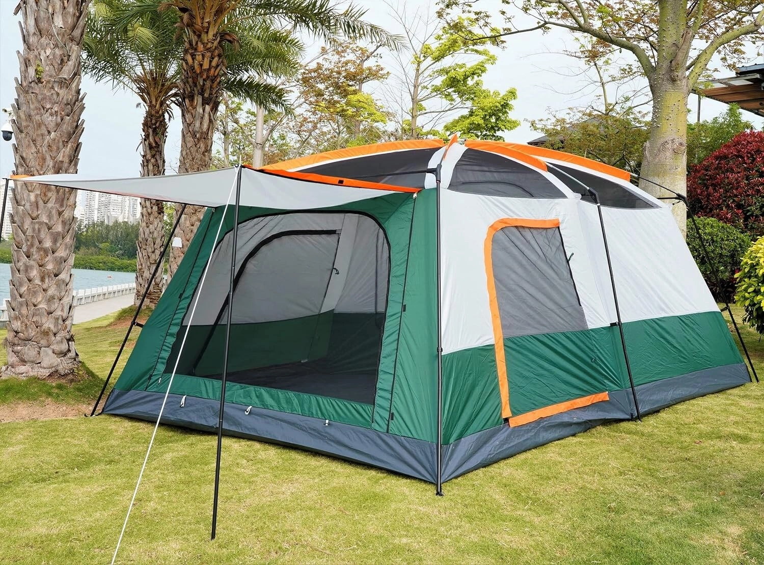 double layer outdoor camping tent - two bedrooms and a living room 4-6 person