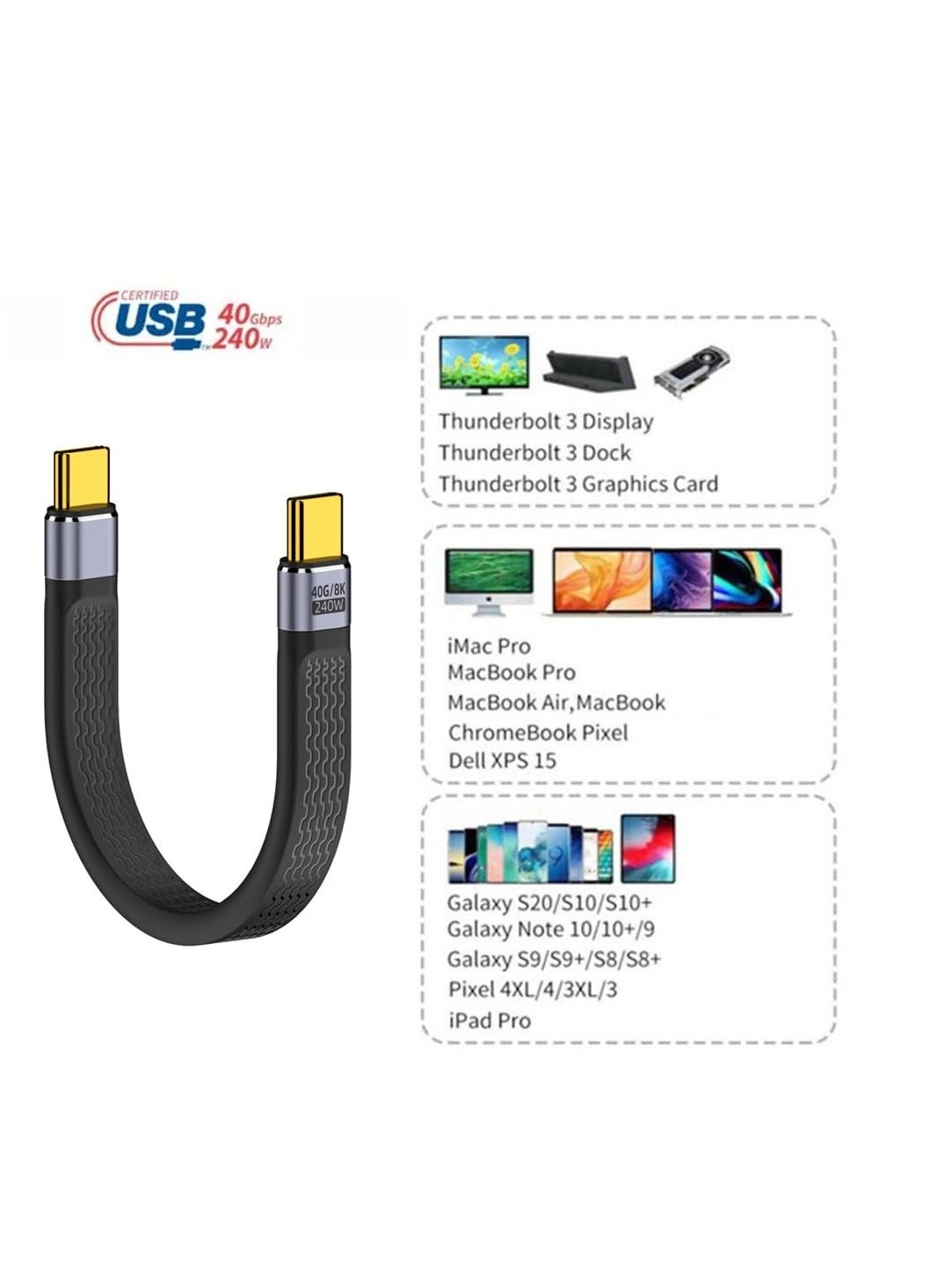 Charge Cable 240W USB-C to USB-C 0.1m Flat
