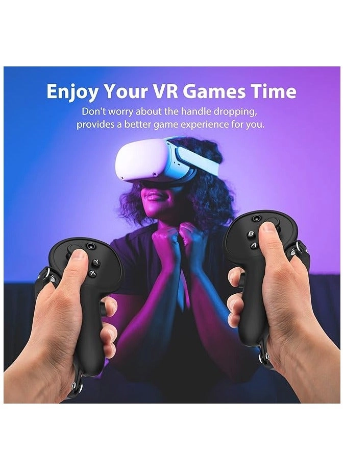 Controller Grips Cover Protector - Silicone Black + Knuckle Straps - Leather