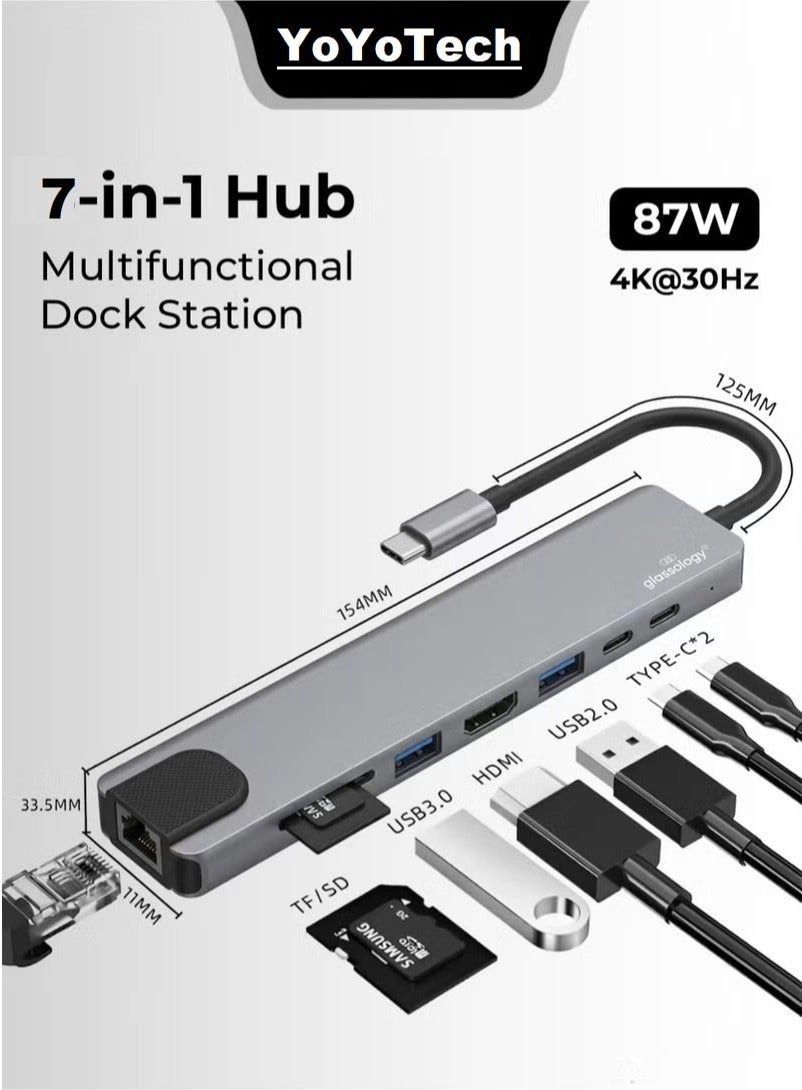YoYoTech USB C Hub - 4K@30Hz 87W PD 5Gbps