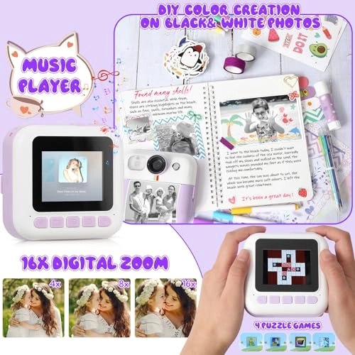 Photomaker Kit Kids 1080P Instant Print Camera + DIY Journal Kit - 93 Pcs