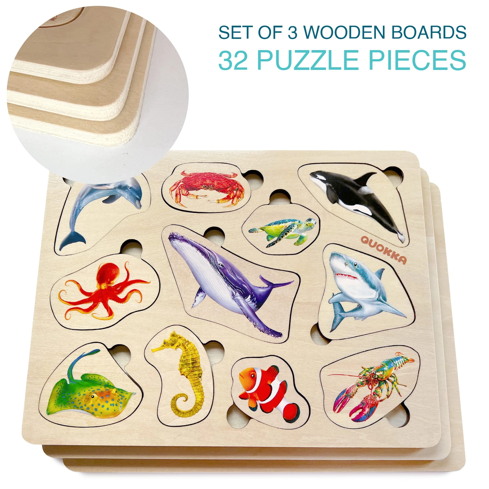 Montessori Jigsaw Wooden Puzzles - 2-4 Years Old 3 pieces