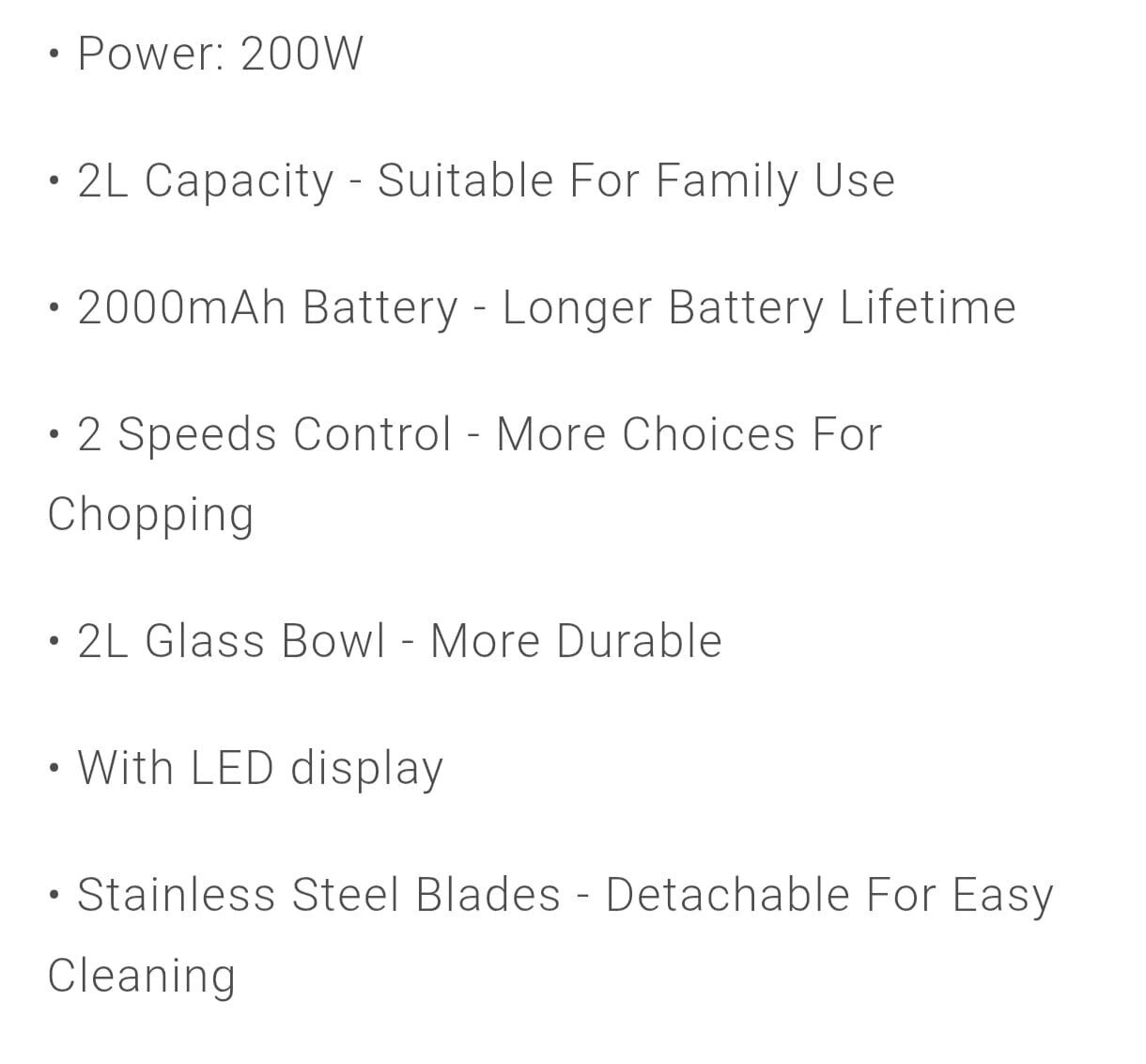 Cordless Electric Food Chopper - 2L Rechargeable