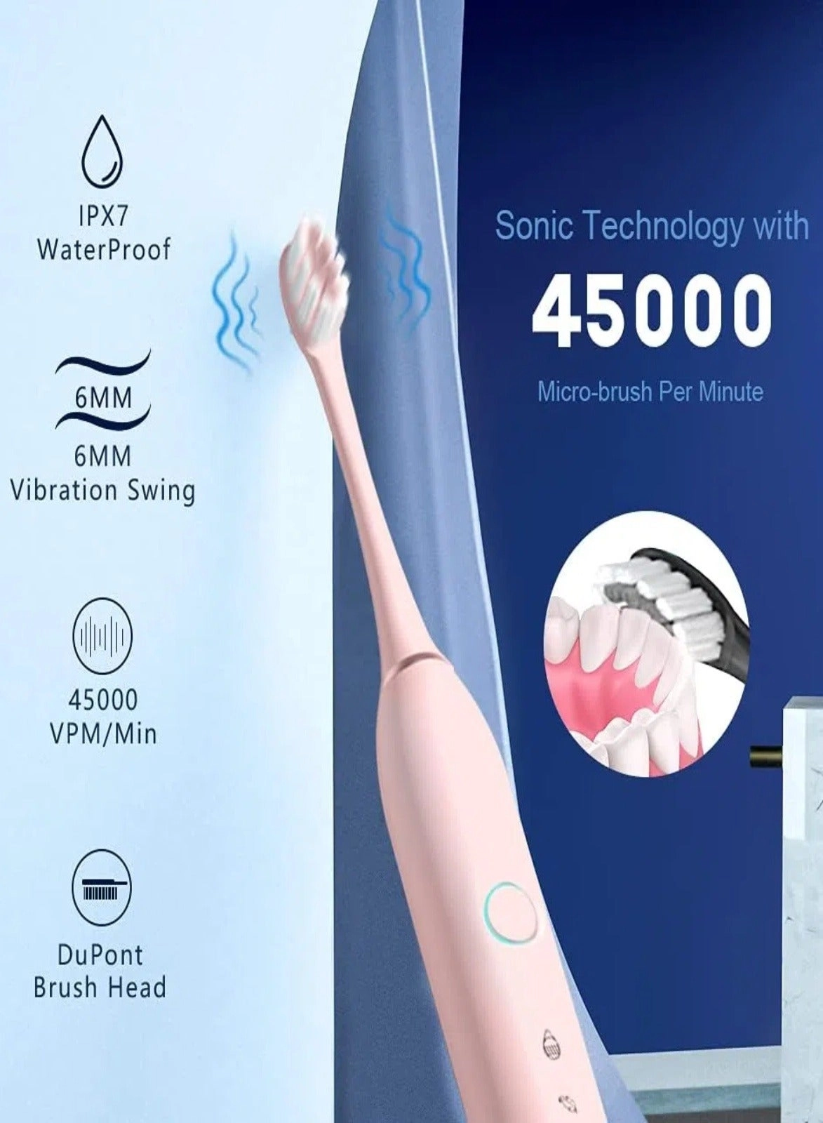 Electric Toothbrush - USB Rechargeable 6 Brush Heads