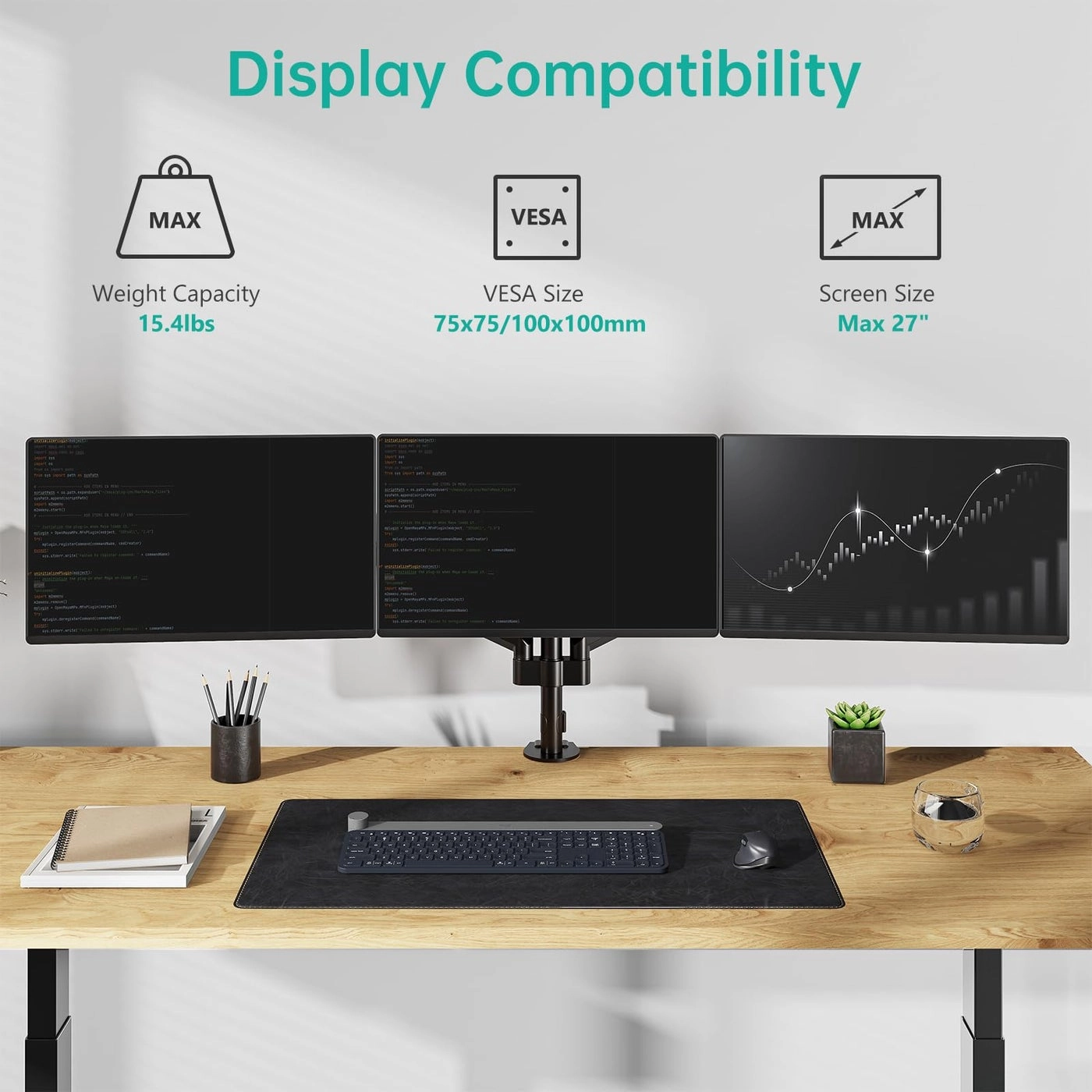 Triple LCD Monitor Desk Mount - 27 inch