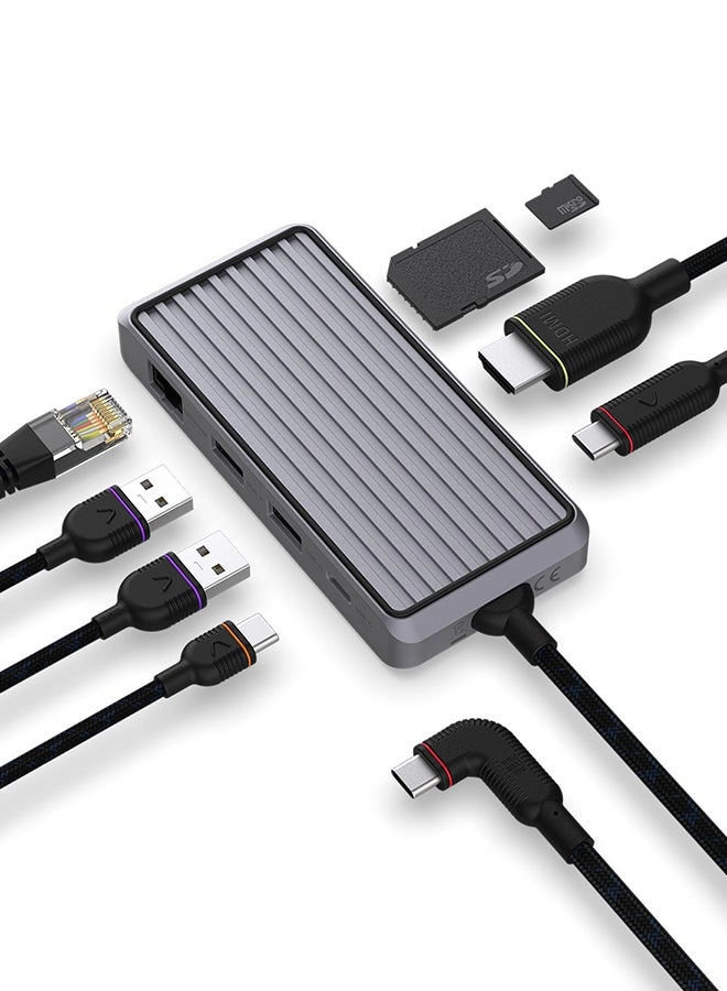 8 Port USB-C Hub - HDMI Grey