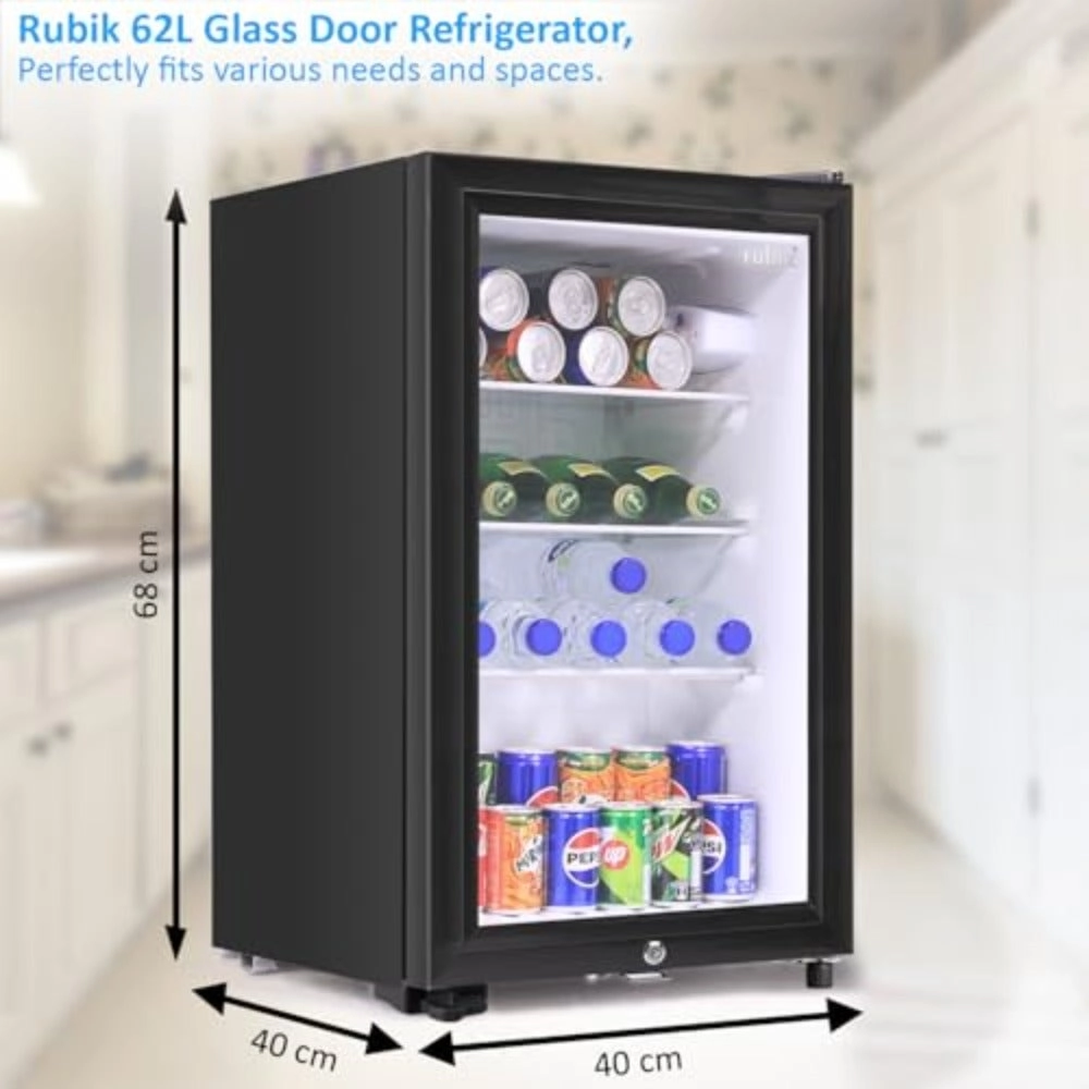 Mini Fridge Glass Door - 62L 2~6°C