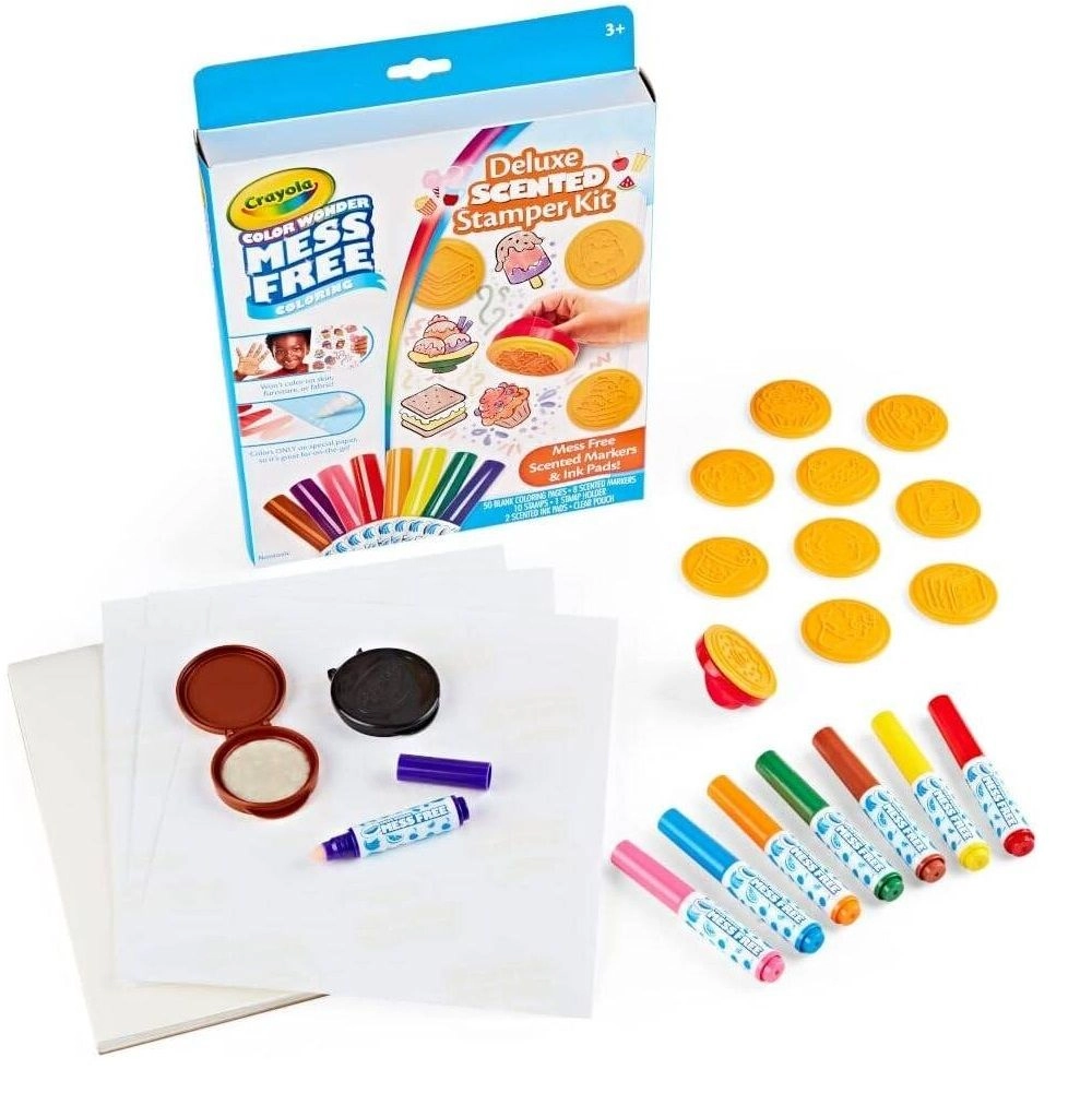 Crayola Color Wonder Deluxe Stamper Kit - 50 pieces 10 Art Stamps 8 Scented Markers 2 Scented Ink Pads 1 Stamp Holder