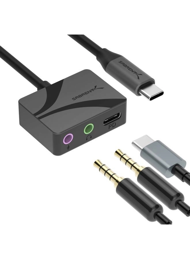 Sabrent USB Type-C to 3.5mm Audio Adapter for Laptop Tablet Smartphone - 100W PD 24-bit 96KHz
