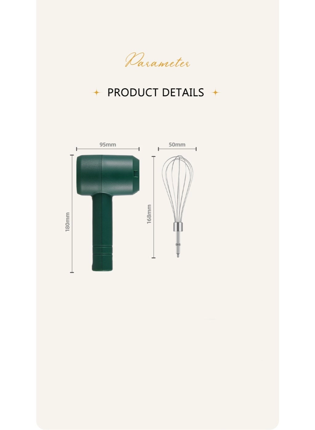 Cordless Handheld Electric Mixer - Rechargeable Green