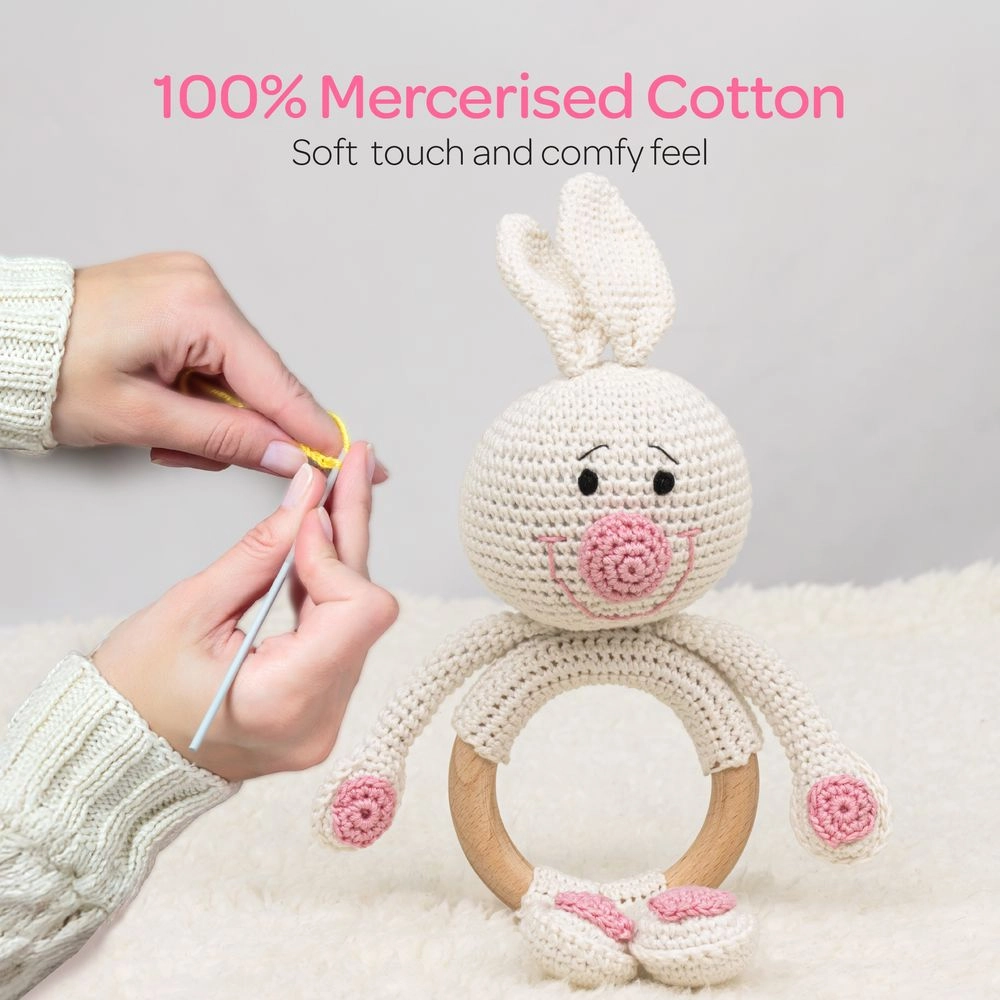 Handcrafted Crochet Toy With Teething Ring - premium cotton yarn