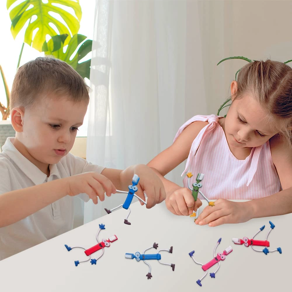 Bendable Toothbrush Figures - 12-Piece Pack Dental Toys