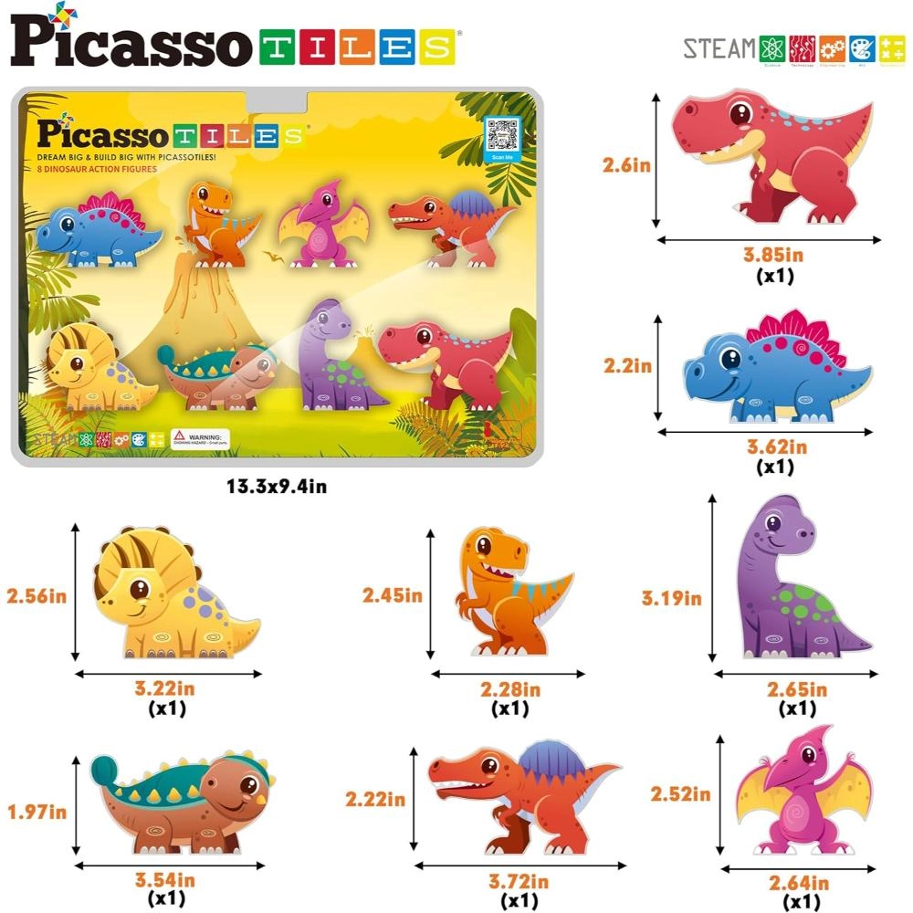 Magnetic Dinosaur Figures (527-PTA23) 8 pcs
