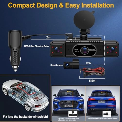 Dash Cam Front and Rear 4-Channel - 1440p