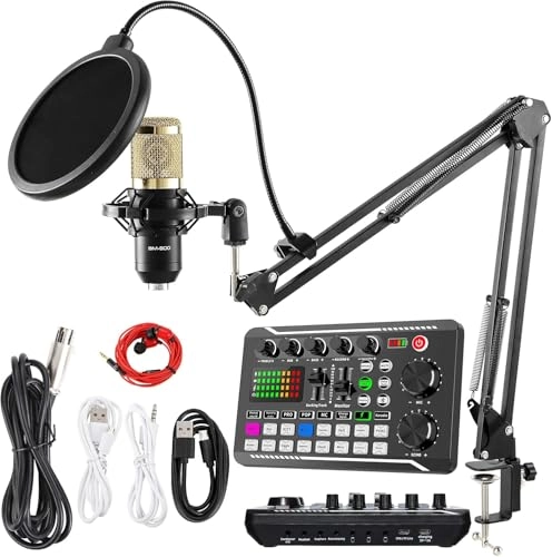 BM-800 + F998 + Earbuds + Desktop Mic Stand + Data Cables Wired Microphone Bundle