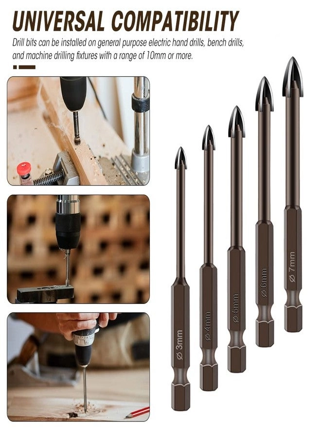 Glass Tile Concrete Drill Bit Set - Tungsten Carbide 5Pcs 3-7 mm