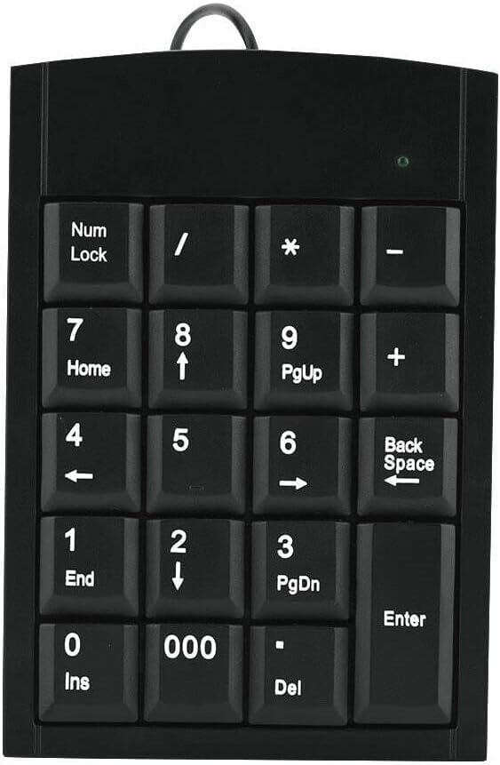 USB Numeric Keypad - 10 Key Black Portable