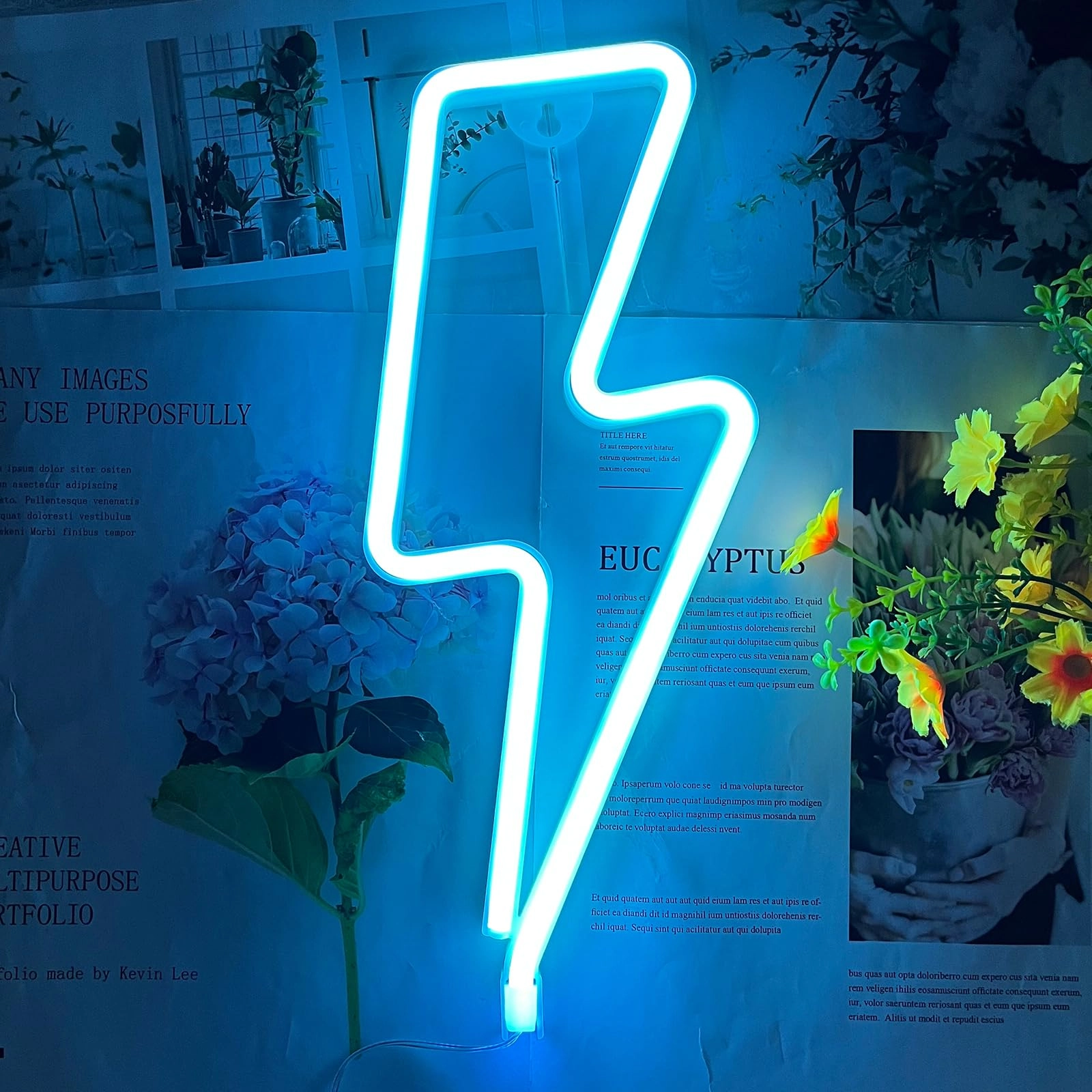 BK-Neon Lightning Bolt Neon Light Sign - Battery or USB Powered Light Blue