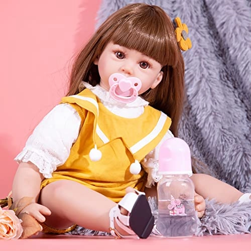 Reborn Baby Doll - 24 Inch Vinyl Cotton Body Pink Yarn Skirt Ages 3+