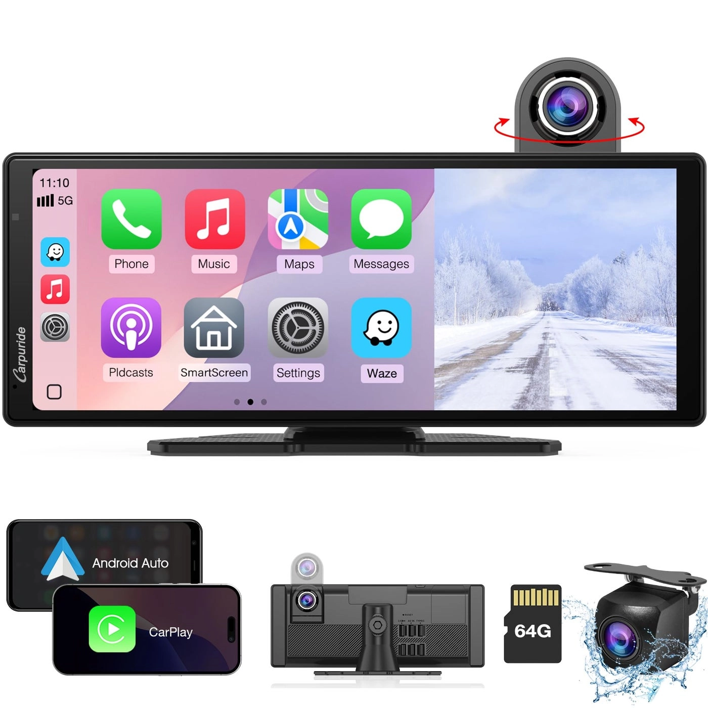 Carpuride Wireless Carplay & Android Auto - 4K 1080P