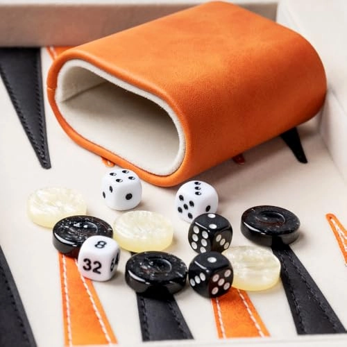 Backgammon Set - Foldable Leather Backgammon Case 30 Artificial Horn Checkers