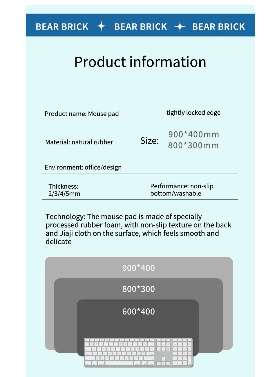 Bearbrick Natural Rubber Gaming Mouse Pad - 80x30 cm