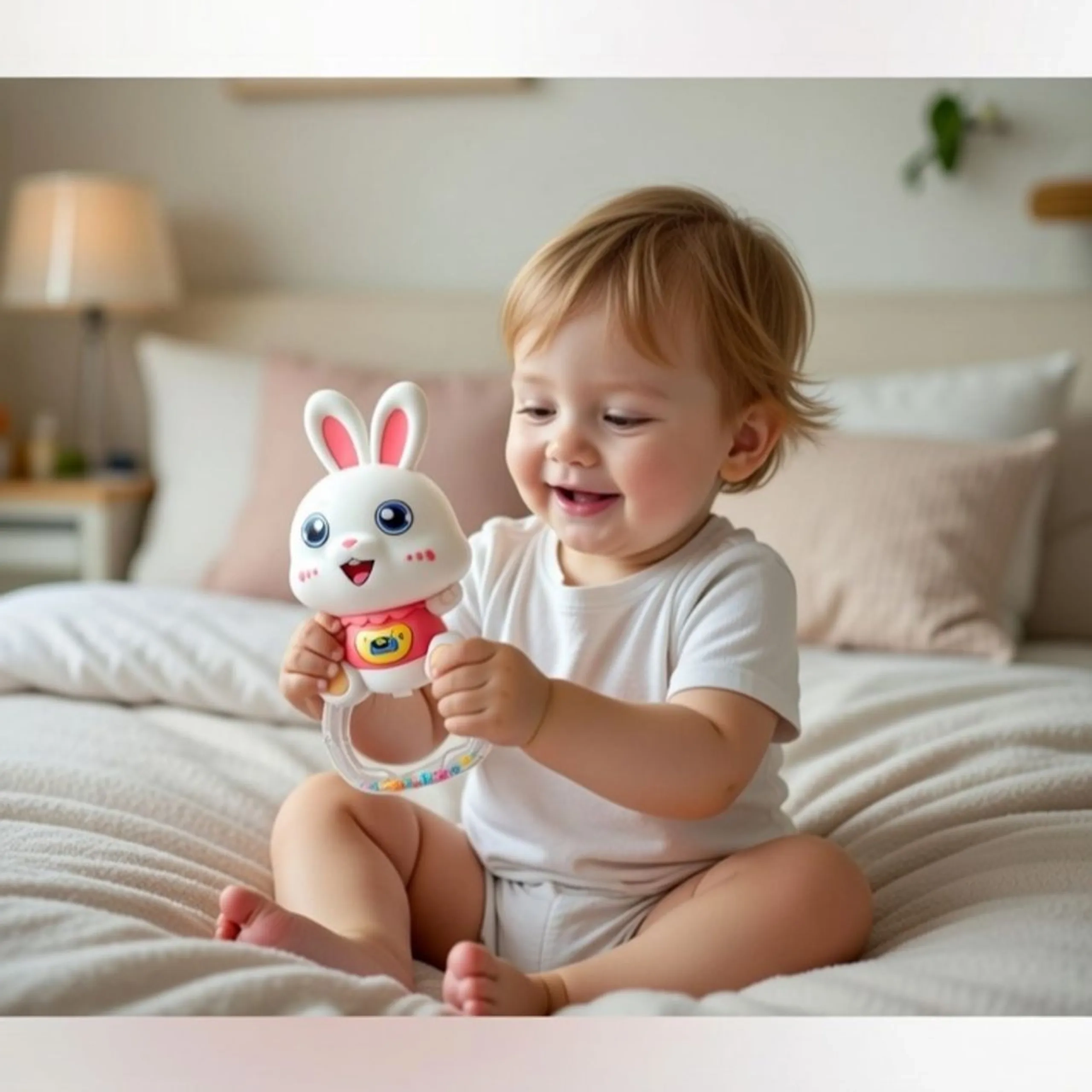 Stuffed Animal Rattle Bar Toy - 3 months Soft plush Rabbit