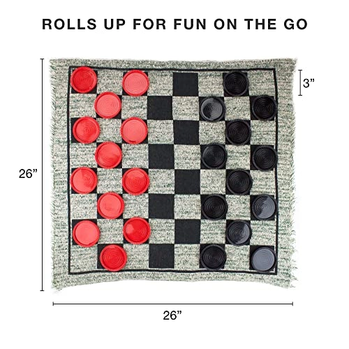 3-in-1 Checkers and Mega Tic Tac Toe - Reversible Rug Indoor/Outdoor